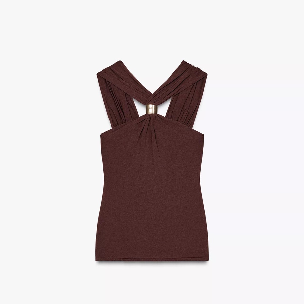 Zara Chocolate Brown Dress with Gold Accent
